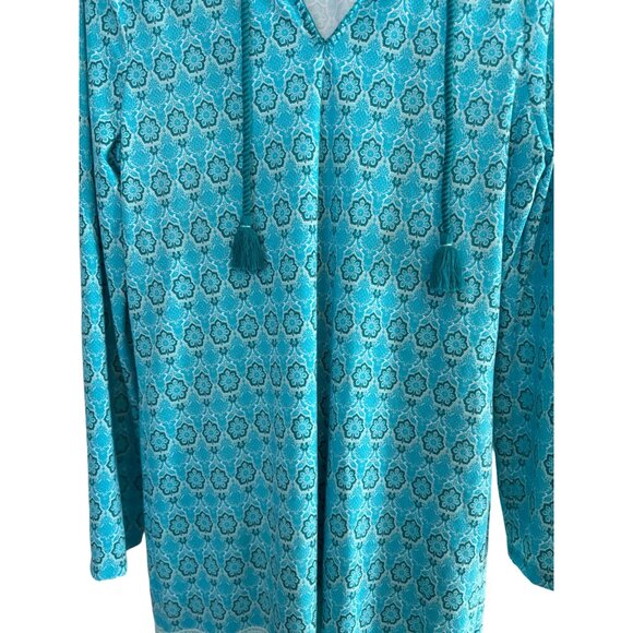 Cabana Life Talbots M Aqua & Blue Patterned Hooded Long-Sleeve Vacation Dress - Picture 14 of 16